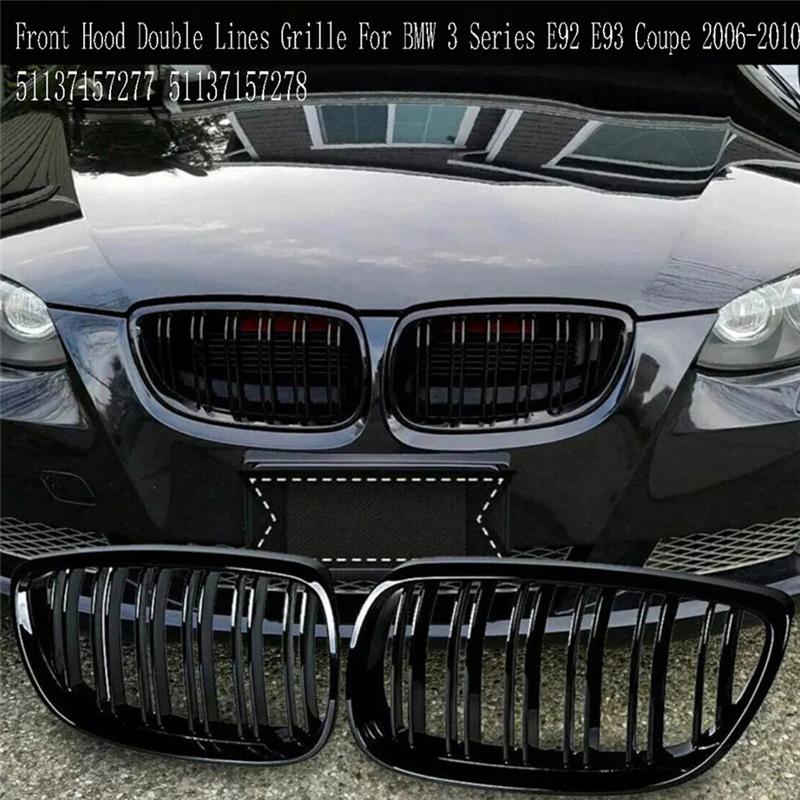 L10A Front Kidney Grille Gloss Black Double Lines Hood Grilling For BMW 3 Series E92 E93 Coupe 2006-2010 Part Number 51137157277
