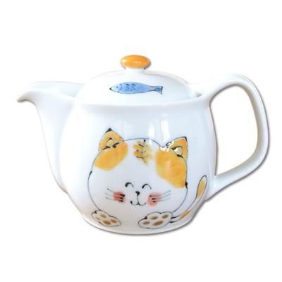 Stylish Stainless Steel Teapot with Tea Strainer, Made In Japan, Arita Ware or Hasami Ware, with a Cat Design, "Miko U-Pot," 350ml