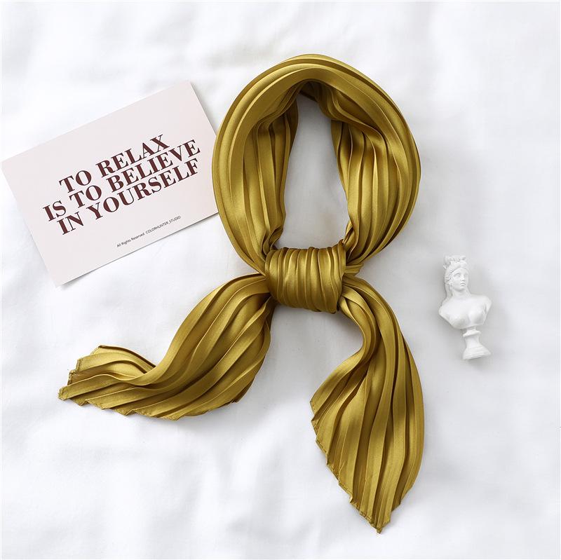 Simple Solid Color Versatile Small Scarf, Pleated Square Scarf, Women'S Season Decoration, Collar Scarf, Pressed Satin Imitation Silk