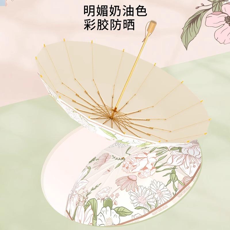 Manual Umbrella, Folding Umbrella, Thickened and Reinforced Weather and Rain Dual-purpose Women's Sunscreen Umbrella, UV-proof Sun Umbrella, Portable
