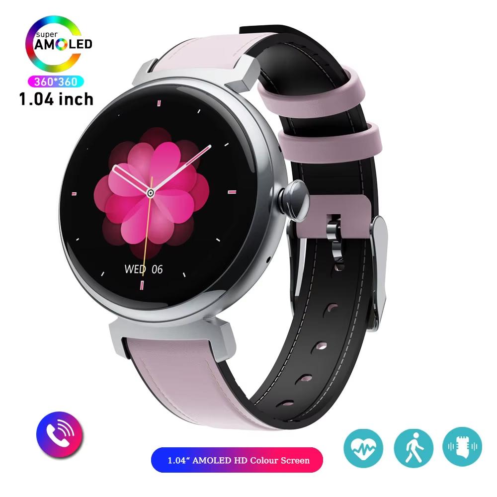 1,04-calowy ekran AMOLED Modny damski smartwatch Ekran zawsze włączony Połączenia Bluetooth Smartwatch Metalowa obudowa Zegarek z małym ekranem