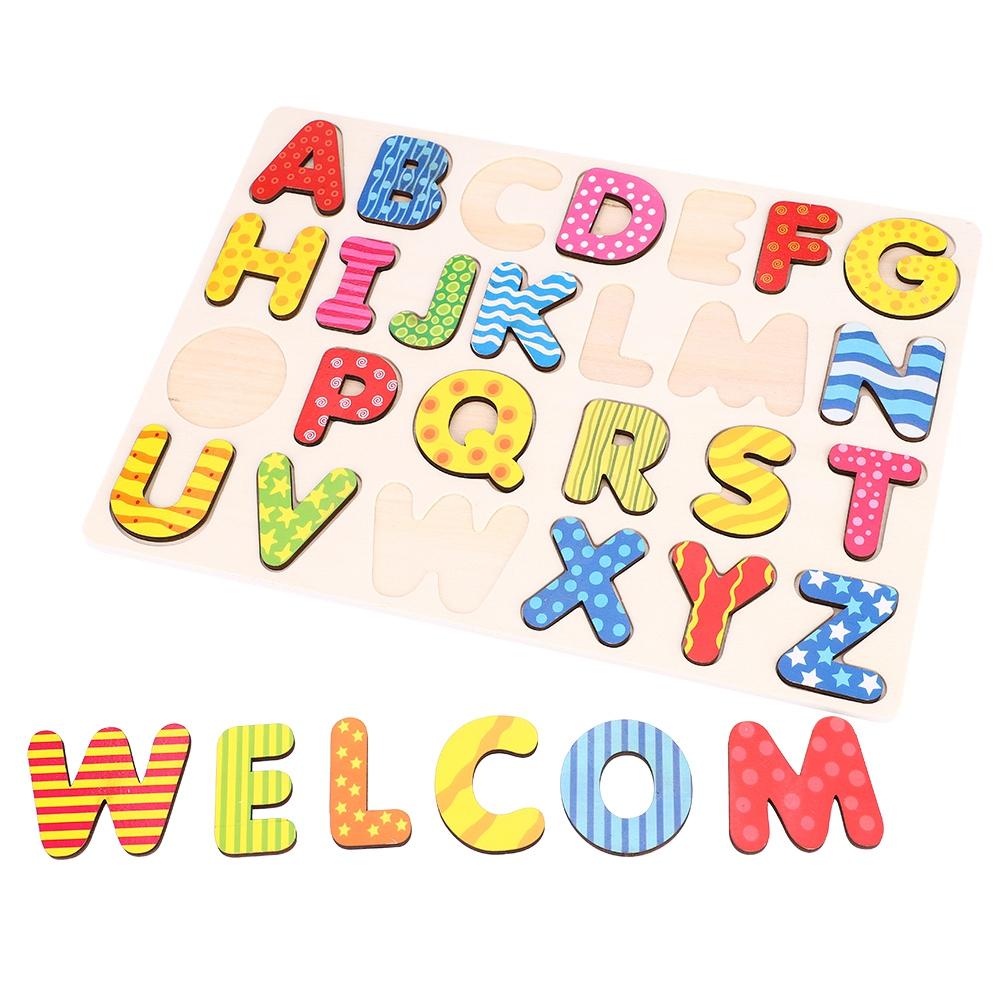 Puzzle din Lemn pentru Copii Set Placă de Prindere cu Mâna Educativ Jucărie Desen Animat Cadou (Alfabet)