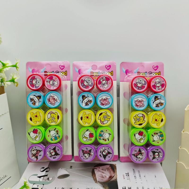 Sanrio Fun Stamps Kuromi My Melody Pochacco Kids Educational Toy Journal Material Class Reward Portable Gift Box