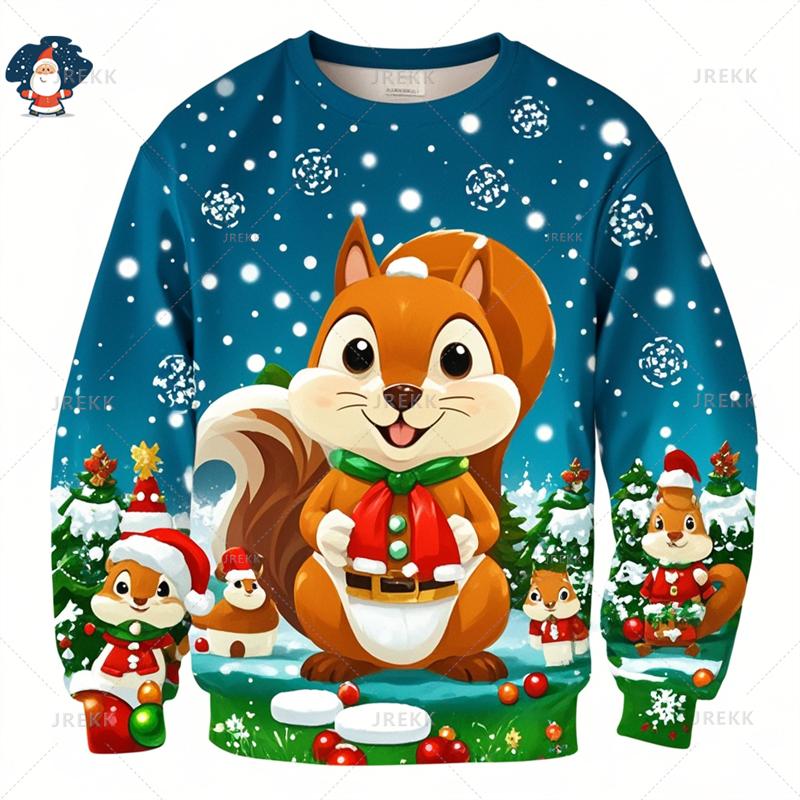 Funny Christmas 3D Printed Sweatshirts Cute Squirrels Graphic Ugly Christmas Sweater Christmas Jumpers Fashion Christmas Sweater