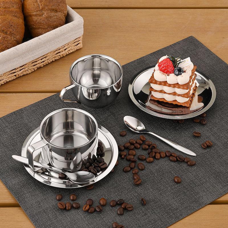 Vintage Stainless Steel Coffee Mug Cups Delicate Coffee Cup And Saucer Set Flower Tea Mug Home Coffeeware Espresso Cups