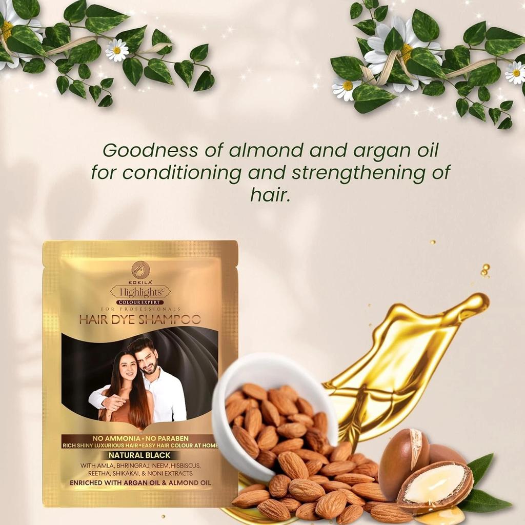 Shampoo Colorante per Capelli Kokila Senza Ammoniaca - Senza Parabeni, Nero Naturale (25 ml x 5 bustine)