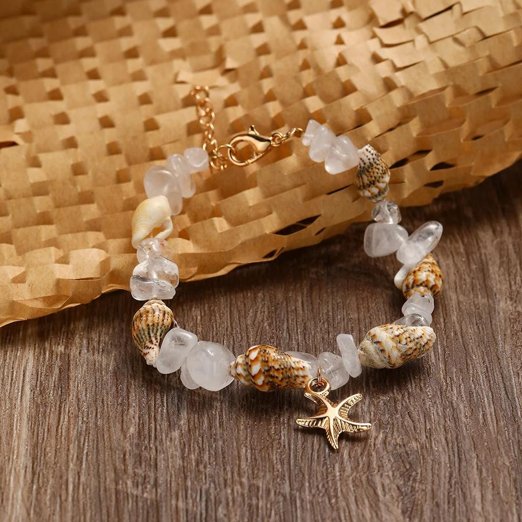 Starfish Bohe Sea Themed Bracelet Women Beach Conch Rice Pearl Turquoise Necklace Pendant Shell Crystal Beads Fashion Jewelry
