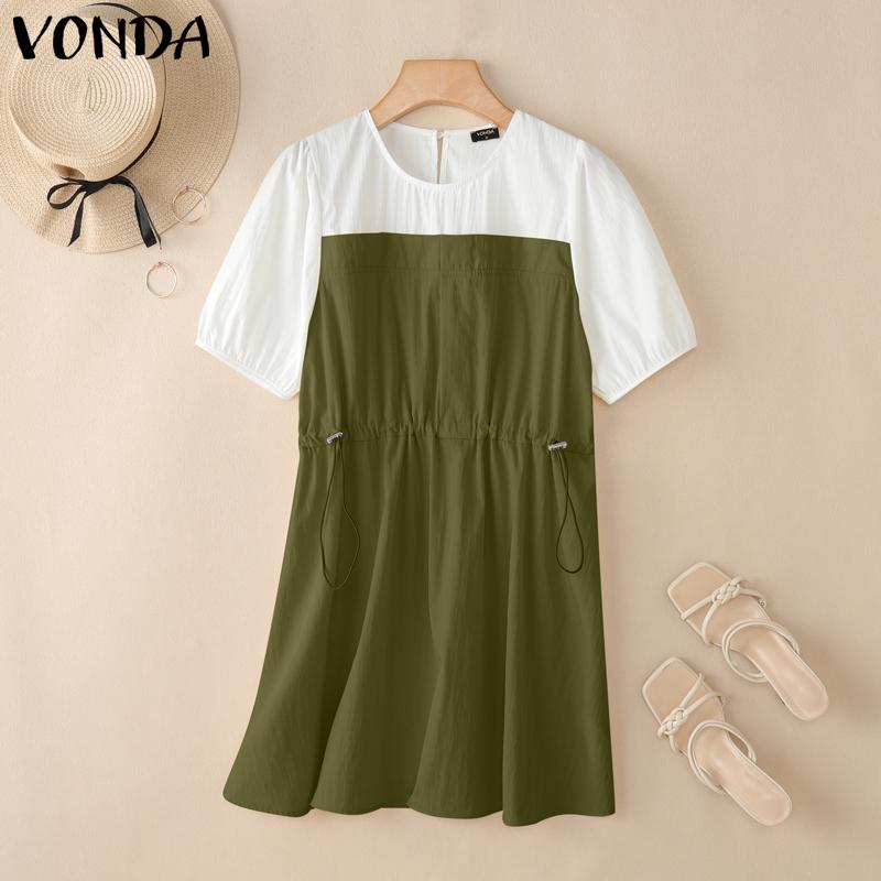 

VONDA Женское повседневное платье с коротким рукавом, с кулиской на талии, плиссированное 2XL армия зеленый