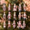 Vintage Pink Soldier Pendant Decorations Christmas Nutcracker Ornaments for Tree, Wooden Tree Hanging Xmas Party Window Decoration, 2D Flat