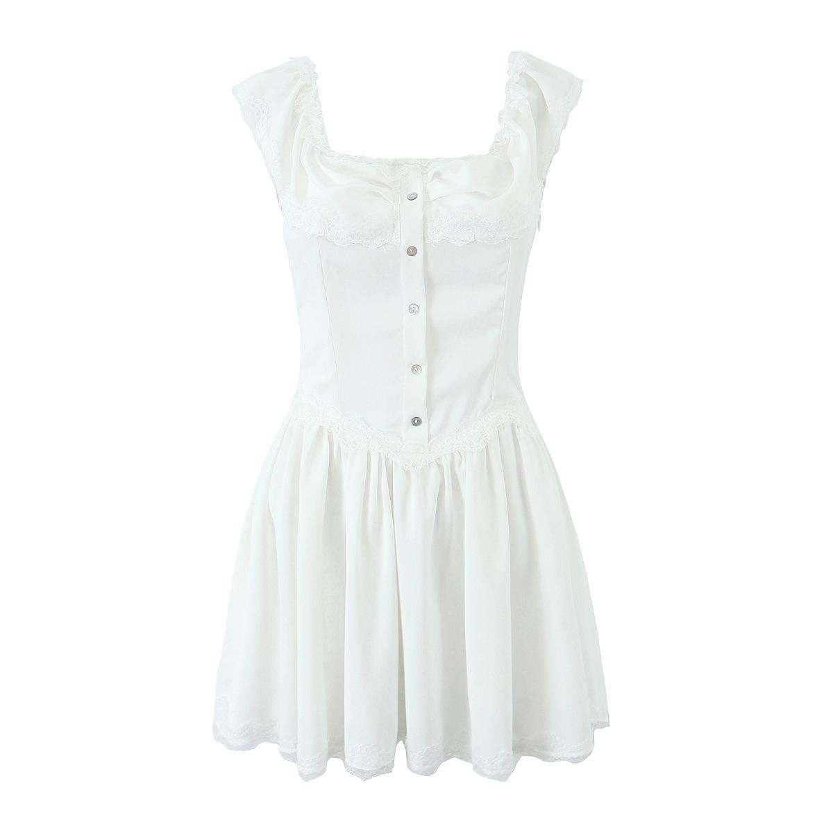 

Женское летнее платье А-силуэта из французского кружева на одно плечо 2024 года L белый