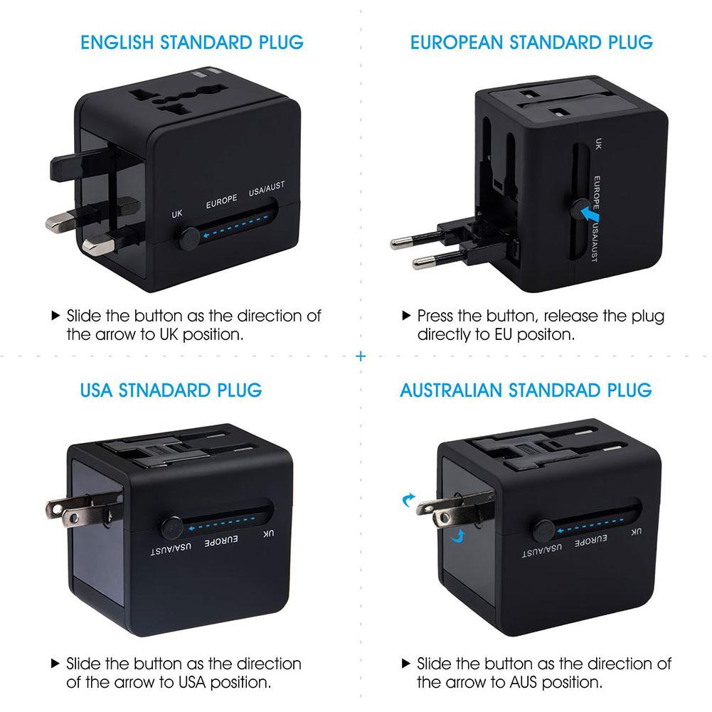Multifunctional Universal World Travel Power Adapter Dual USB Port Wall Charger Conversion Socket