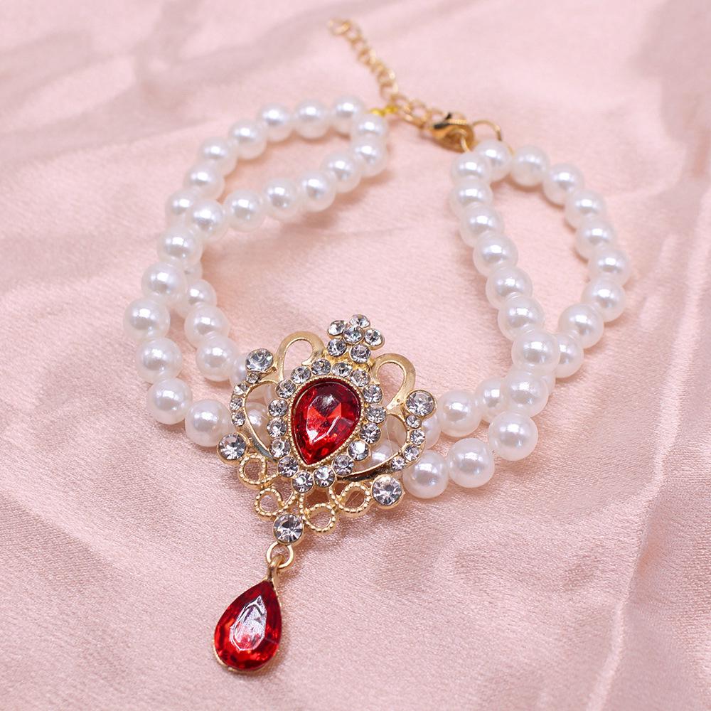 Colar de Pérolas e Strass de Fileira Dupla para Animais de Estimação - Gargantilha de Luxo para Gatos e Cães