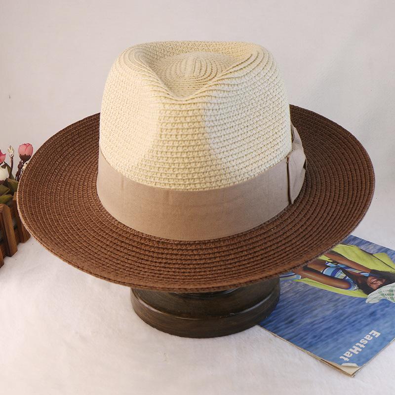 Panama Straw Hat Two-Color Splicing Sunshade Sunscreen Beach Hat Men'S And Women'S Summer Jazz Hat