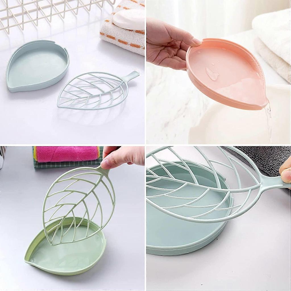 Soap Box Double Drain Soap Holder Leaf Shape Drainage Holder Tray Soap Storage Plate 6 Pcs Soap