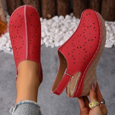 Summer Hollow-out Baotou Sandals Women's Block Heel High Heel One Word Buckle Strap Women's Breathable Lightweight Sandals