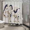Ornate Elephant Shower Curtain, Golden & Blue Patterns On White Polyester,12 Hooks, Baroque Victorian Bath Decor