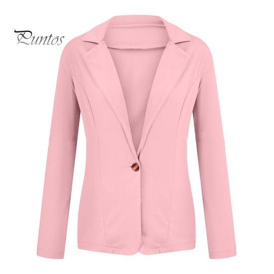

Женский пиджак с лацканами, длинный рукав, приталенный пиджак с одной пуговицей, однотонный универсальный базовый пиджак, деловые топы, повседневная одежда XL розовый