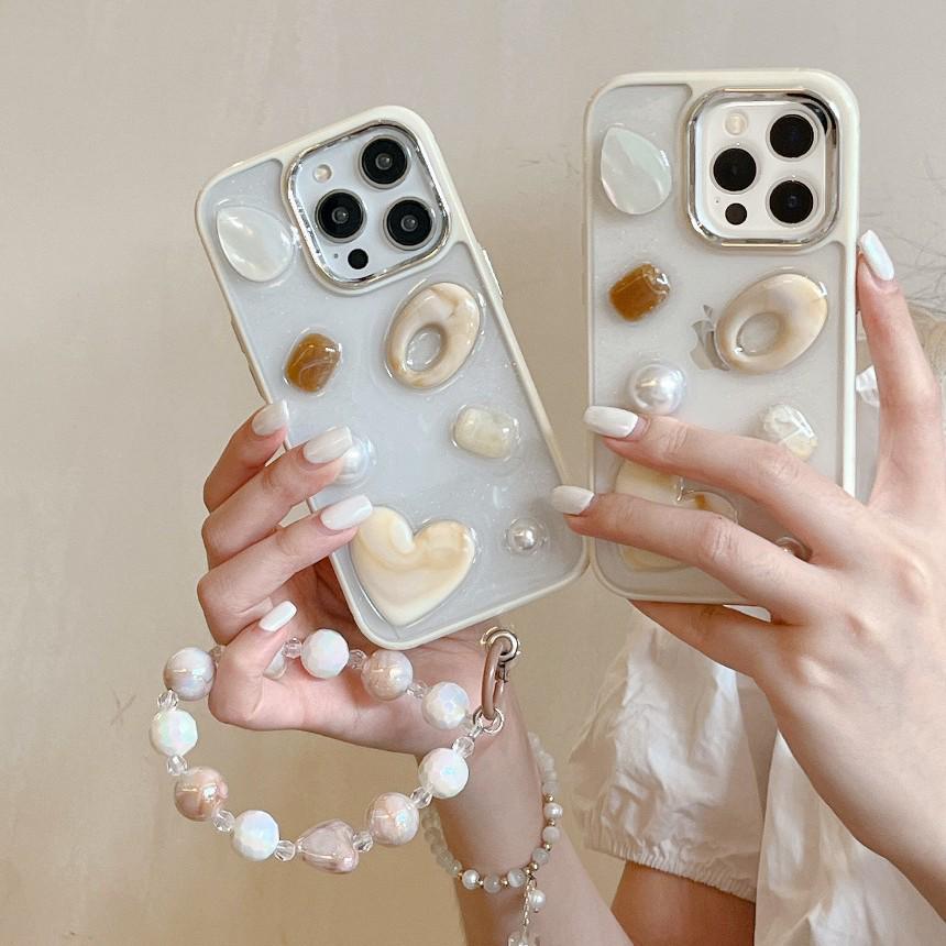 Electroplated Pearl Heart Gem Case for iPhone 16 Pro Max/17