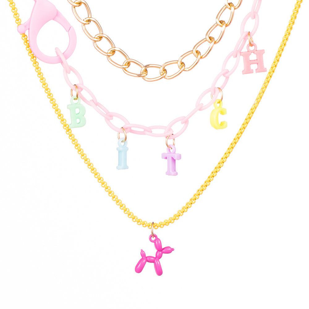 Geometric Trendy Flower Soft Clay Dog Pendant Necklace Elegant Layered Jewelry Women For