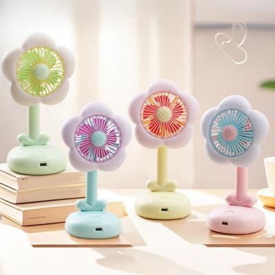 Small Desktop Fan with Brushed Motor Strong Airflow Low Noise USB Rechargeable Flower Shaped Air Cooling Fan