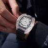 Fashionable Casual Men's Watch Luminous Calendar Function Silicone Strap Tonneau Shaped Transparent Case Men Quartz Watch Reloj