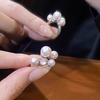 Women Ring French Style Adjustable Opening Finger Ring with Imitation Pearls Cubic Zirconia Design Jewelry Gift