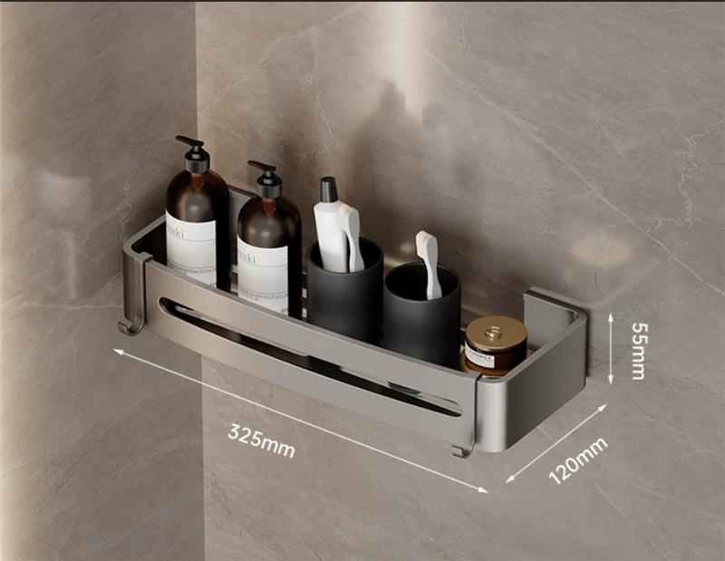 Bathroom Storage Holder Bath Shelf Bath Shower Shelf Aluminum SquareBathroom Corner Shelf Gray Aluminum Kitchen Storage Holder