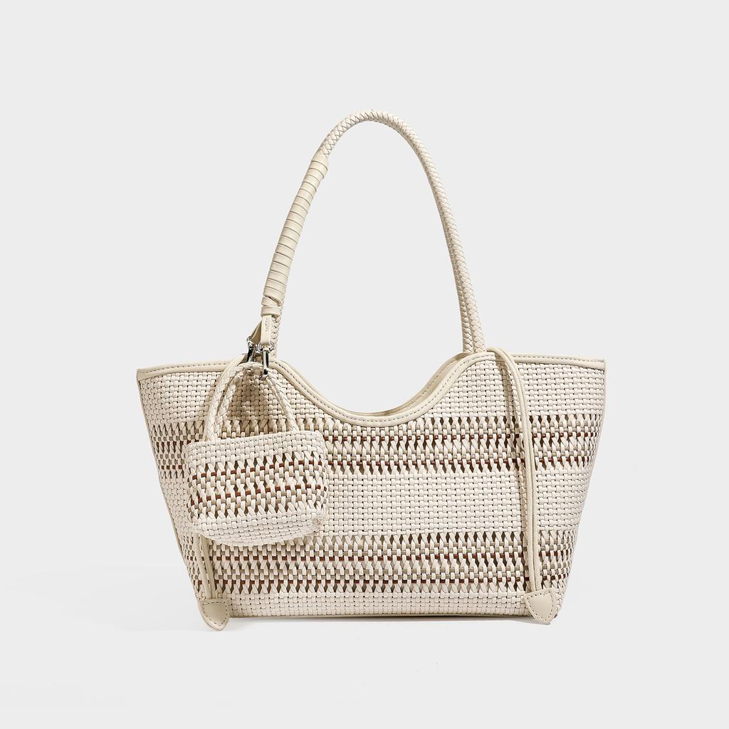Niche lazy seaside beach bag hollow shoulder tote bag mesh handmade summer woven bag women