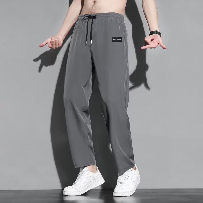 

Брюки из ледяного шелка мужские летние тонкие свободные прямые эластичная талия спортивные повседневные брюки 5XL серый