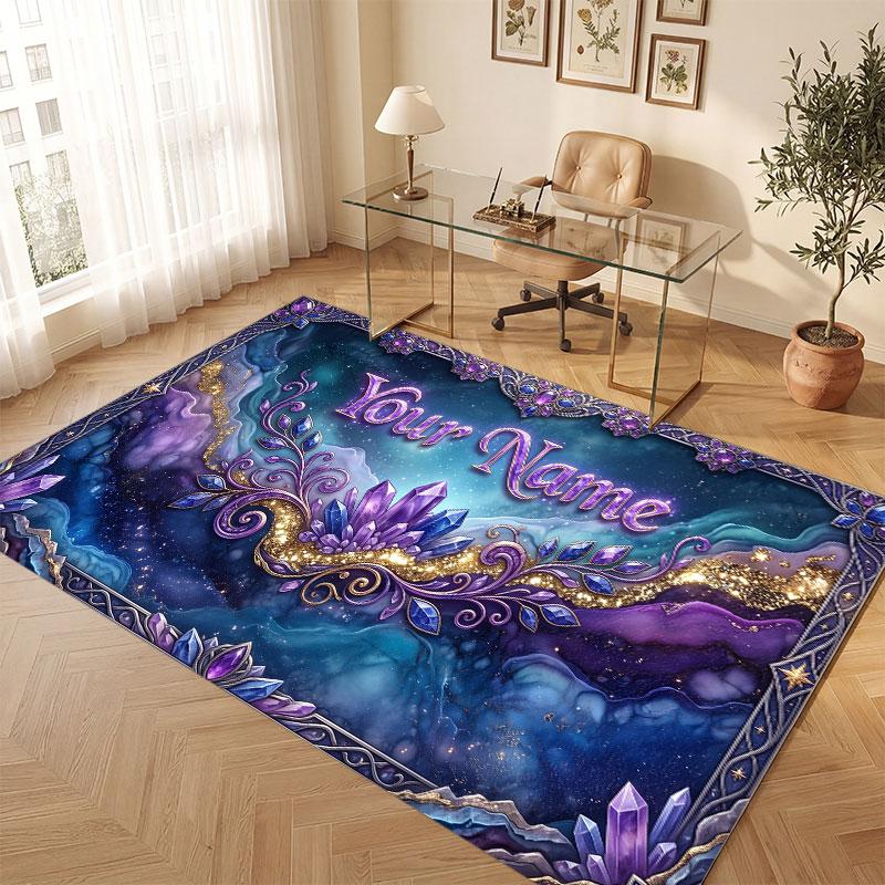 Fantasy Magic Theme Crystal Velvet Floor Rug Personalized Custom Name Text Warm Carpet Home Decoration