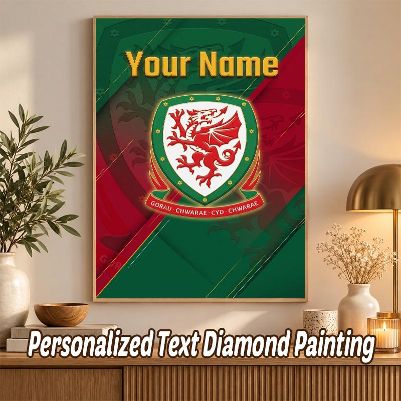 Wales Rugby Custom Name Text 5D Diamond Painting Kit DIY Full Drill Diamond Art Decoration