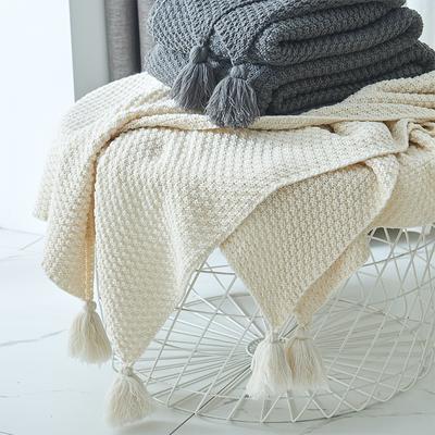 White Throw Blankets for Couch, Textured Knit Woven Blanket - Super Soft Warm Decorative Blanket with Tassels for Couch, Bed, Sofa and Living Room