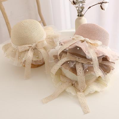 Neue Kinder Mädchen Blumen Sommerkappen Mode Kinder Sonnenschutz Sonnenhut Strohhut Tasche für Strand für 2-8 Jahre Kinder