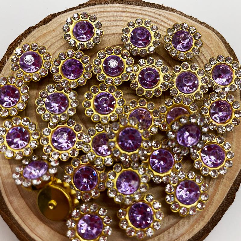 50P 10/12Mm Round  Glass Sewing Stone Glue-On Claw  Gold Base Button Sew On  For Diy Clothes Crafts