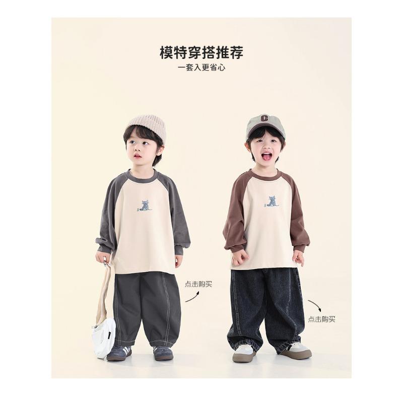 Boys Loose Long Sleeve Cotton T Shirt Raglan Sleeve Casual Kids Tops For Toddler Children