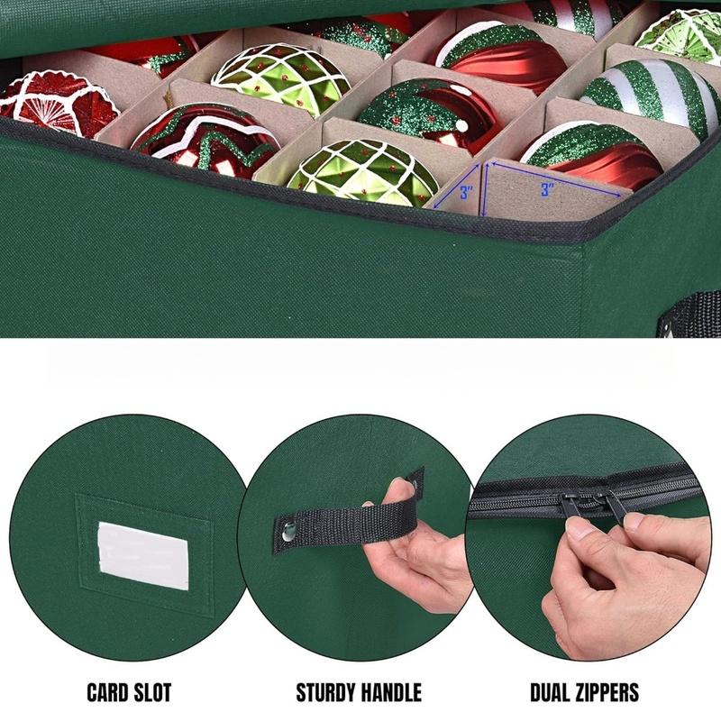 Compact Christmas Ornament Storage Bag Holds Up To 48 Balls with 3 Removable Trays and Dividers for Organized Storage