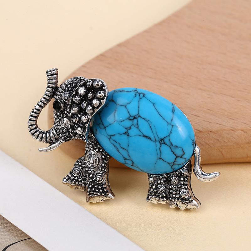 Animal Embossed Shell Inlay Lucky Elephant Brooch Pin For Men Women Decor