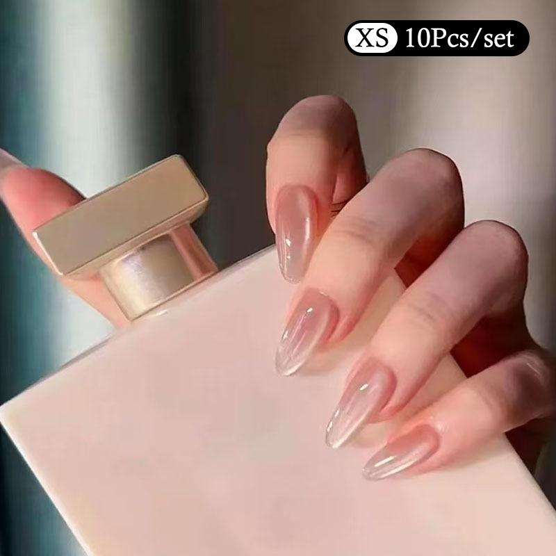 10Pcs Trendy Simple Solid Color Cat Eye Nail Art Fake Nails Long Lasting Fake Nails For Women Daily Office Party Manicure