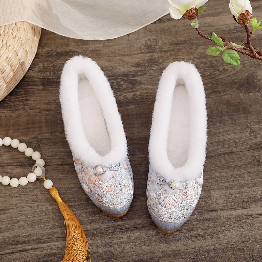 [Fragrant Soft Cotton Shoes] 2024 Winter New Products Old Beijing Embroidered Shoes Han Elements Ethnic Style Hanfu Velvet Cotton Shoes