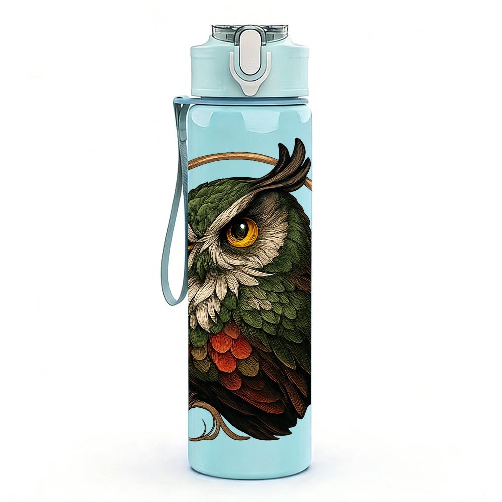1PC Wise Forest Owl Pattern 750ml Color Plastic Sports Water Bottle Leakproof Flip Straw Lid Suitable for Sports Office Home Use