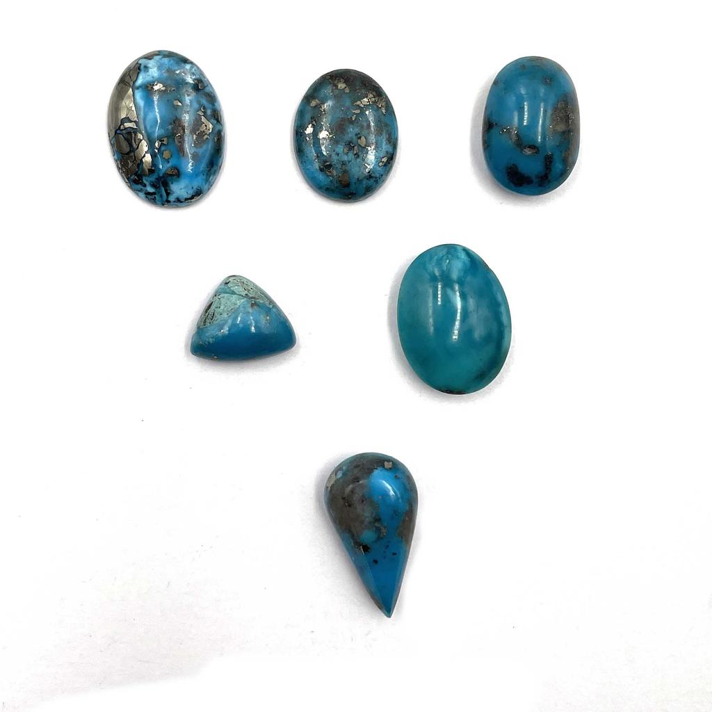 Natural Iranian Turquoise Mix Cabochon Loose Gemstone Lot 6 Pcs 21*12-17*13 MM 100 CT For Jewelry Making