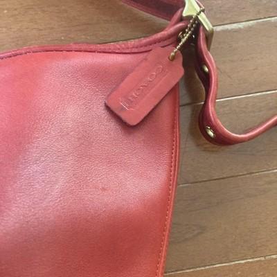 Coach Bucket-Style Shoulder Bag Red 9953 Vintage Leather Light signs use