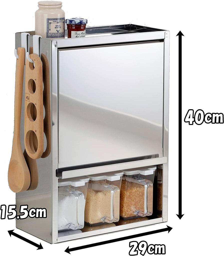 Otake Sangyo Spice Rack with 3 Seasoning Tsubame Stainless Compatible with Concealable Slim Storage Made in Japan Pots, Sanjo, Steel, Silver,