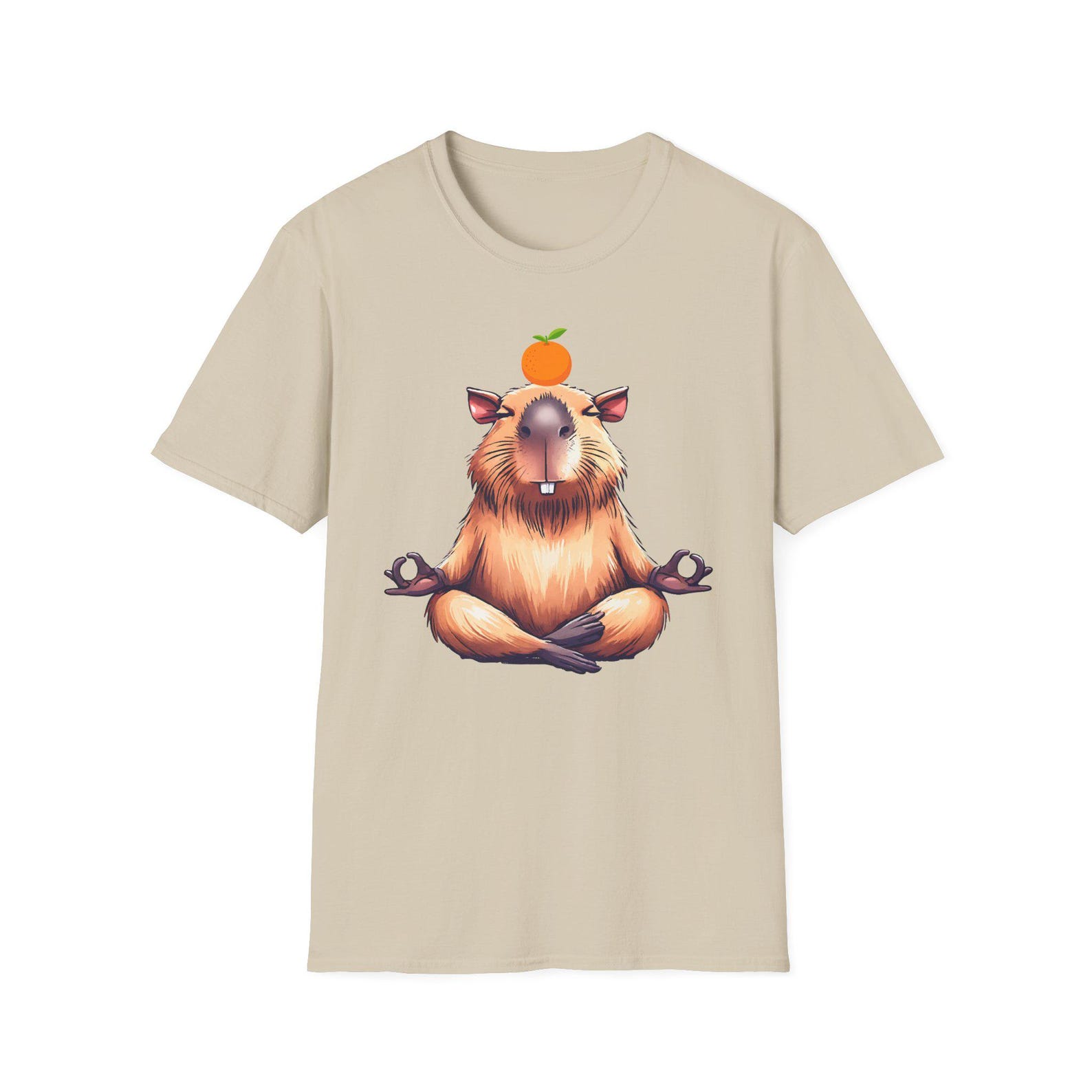 Meditating Capybara with Orange on Head Softstyle T-Shirt M