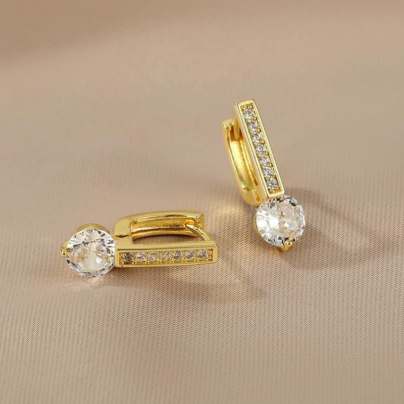 Stainless Steel Square Circle Earrings For Women  Gold Plated Zircon Hoop Earrings Trendy Aesthetic Jewelry Wedding Gift
