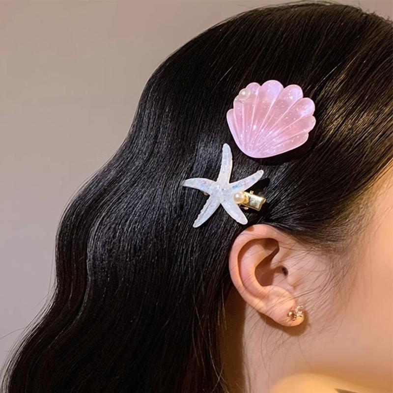 2Pcs/set Fashion Solid Starfish Pearl Shell Hairpins Hair Clips for Women Girls Party Ponytail Holder Hair Accessories