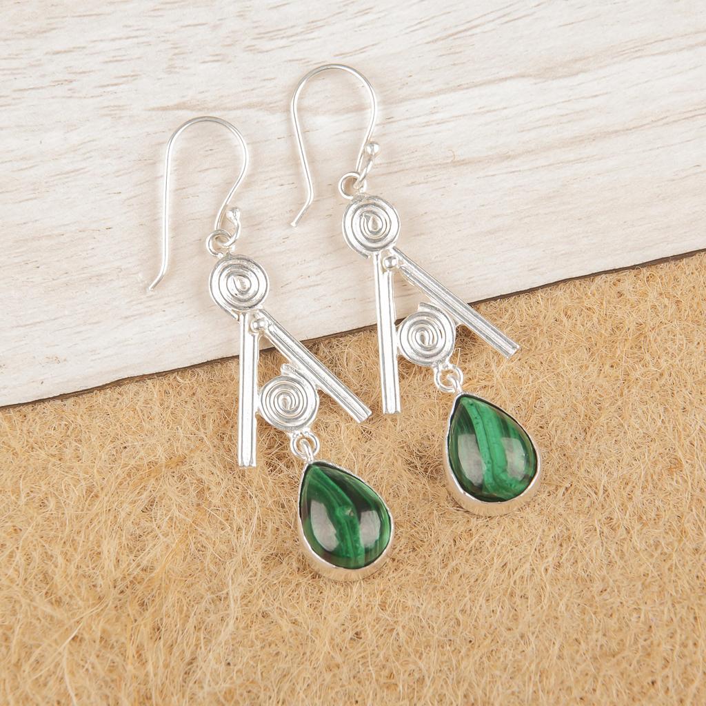 Malachite Earrings, 925 Sterling Silver Earrings Jewelry. Gift For Women Handmade Earrings Gemstone Jewelry