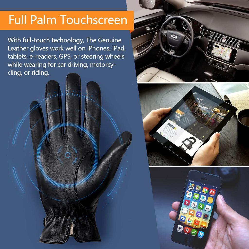 GSG Leather Cold Weather Smartphone Driving Gloves with Cashmere Popular Winter Gloves for and Luxury Product 1086 Men's Gloves, Protection,