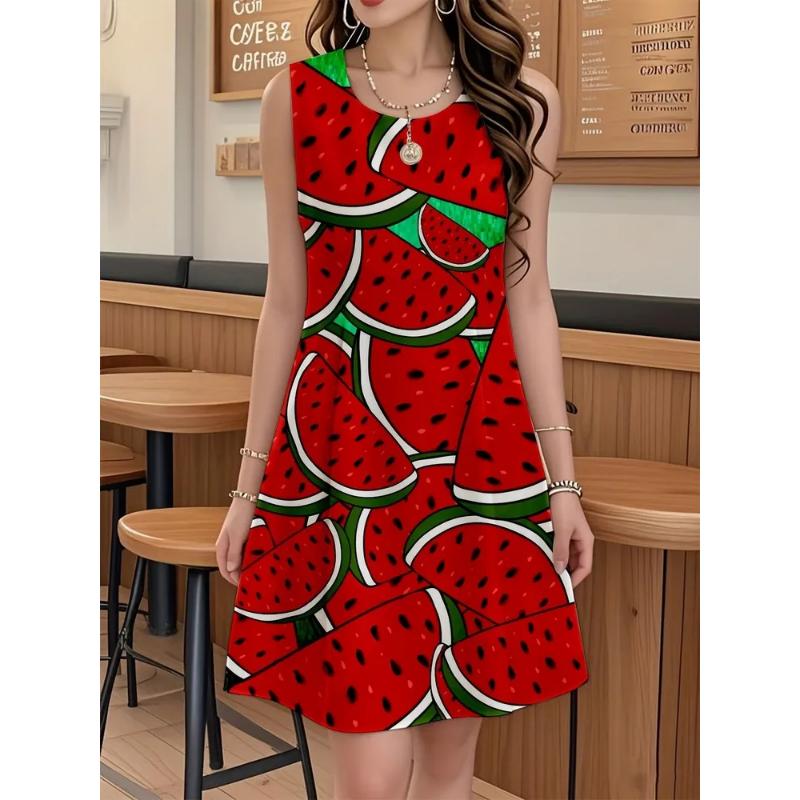 Fashion Women's Crew Neck Dress 3D Casual Color Printing Casual Dress Crew Neck Dress