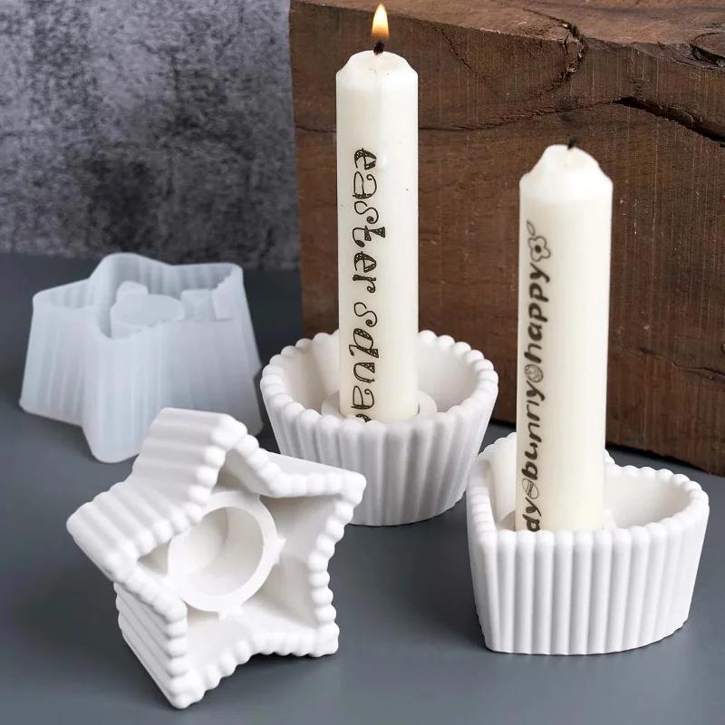 Top Quality DIY Concrete Stripe Silicone Candlestick Mold round Heart Star Shape Resin Craft Casting Molds for Home Decor Candle